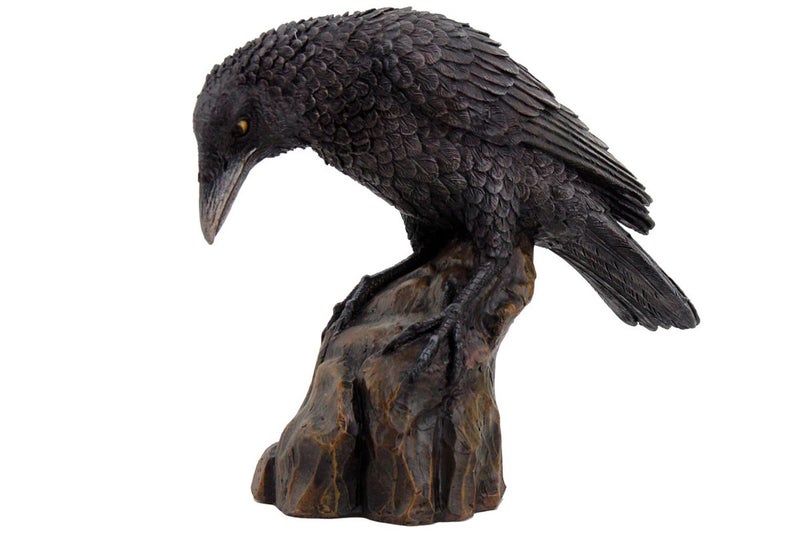 PTC Leaning Black Raven on Rocks Hand Painted Resin Statue Figurine