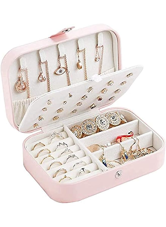 PROMASS Portable Jewelry Box Double Layer Travel Jewelry Organizer for Necklace Earring Rings Sparkle Jewelry Holder Case (PINK) - Image 1