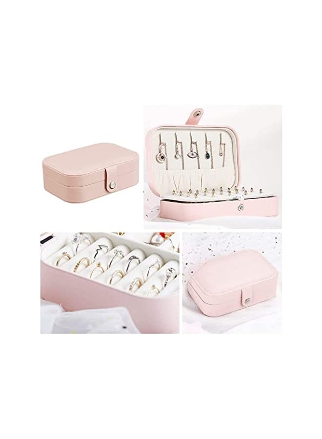 PROMASS Portable Jewelry Box Double Layer Travel Jewelry Organizer for Necklace Earring Rings Sparkle Jewelry Holder Case (PINK) - Image 3