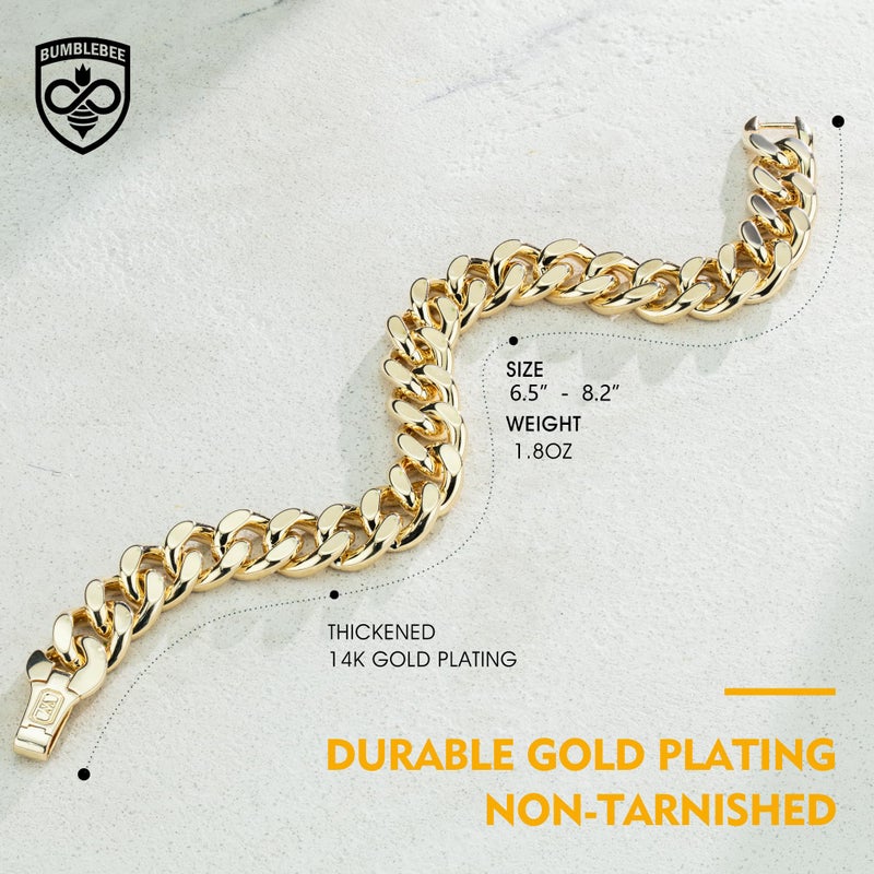BUMBLEBEE Handcrafted 12mm Miami Cuban Link Bracelet for Men and Women, 14K Gold Plated, Chunky Cuban Chain, Hypoallergenic, Hip Hop Streetwear Jewelry Gift Valentine's Birthday, 7â€“8 Inch - Image 5