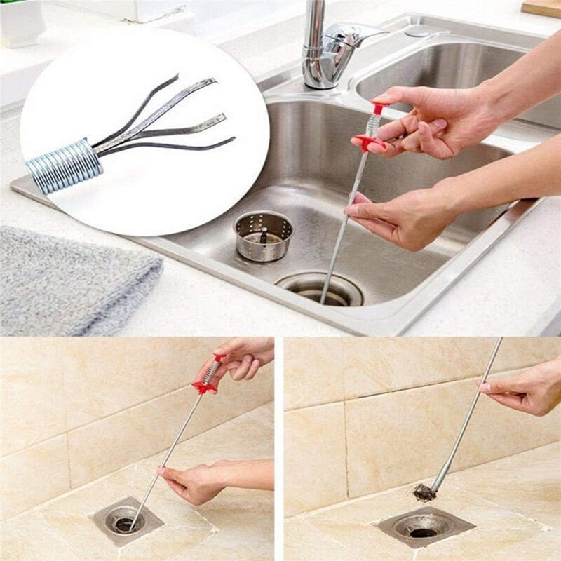 Domejo Drain Snake, Drain Clog Remover - Gutter Cleaning Tools Drain Cleaner for Toilet Sewer Shower Kitchen Bathroom Tub Clogged Drains Opener Cleaning Tool, Flexible Grabber Claw Pick Up Reacher (24 inch) - Image 5