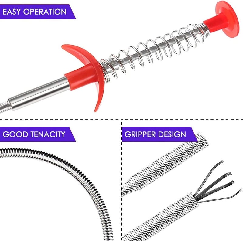 Domejo Drain Snake, Drain Clog Remover - Gutter Cleaning Tools Drain Cleaner for Toilet Sewer Shower Kitchen Bathroom Tub Clogged Drains Opener Cleaning Tool, Flexible Grabber Claw Pick Up Reacher (24 inch) - Image 4
