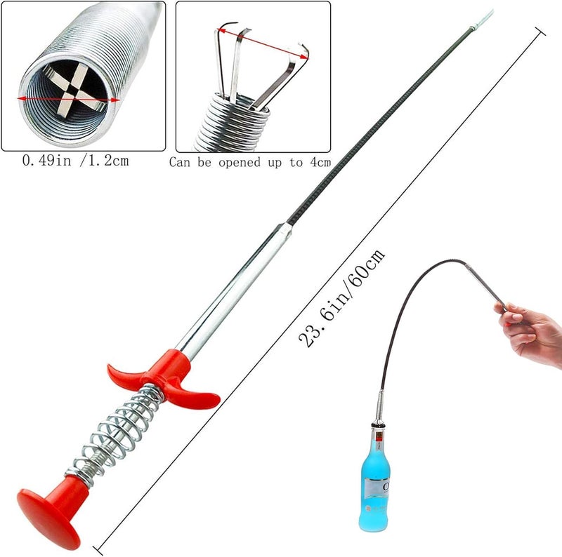 Domejo Drain Snake, Drain Clog Remover - Gutter Cleaning Tools Drain Cleaner for Toilet Sewer Shower Kitchen Bathroom Tub Clogged Drains Opener Cleaning Tool, Flexible Grabber Claw Pick Up Reacher (24 inch) - Image 1
