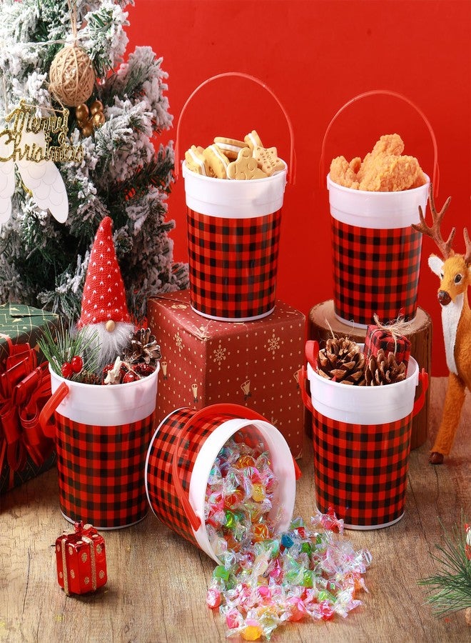 Yiyiring 12 Pcs Christmas Plastic Bucket with Handle 4.69 x 3.78 x 4.8 Inch Treats Storage Pails 32 oz Red and Black Buffalo Plaid Candy Bucket for Xmas Winter Holidays Party Favors - Image 3