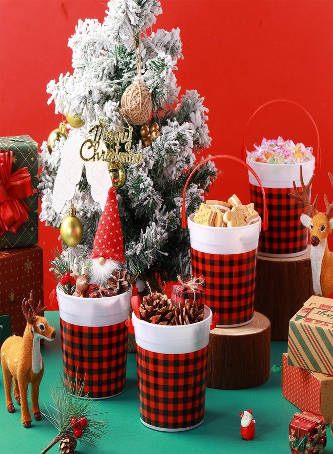 Yiyiring 12 Pcs Christmas Plastic Bucket with Handle 4.69 x 3.78 x 4.8 Inch Treats Storage Pails 32 oz Red and Black Buffalo Plaid Candy Bucket for Xmas Winter Holidays Party Favors - Image 5