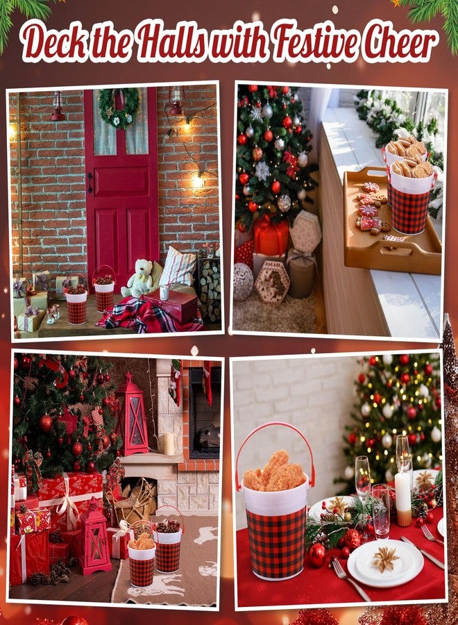 Yiyiring 12 Pcs Christmas Plastic Bucket with Handle 4.69 x 3.78 x 4.8 Inch Treats Storage Pails 32 oz Red and Black Buffalo Plaid Candy Bucket for Xmas Winter Holidays Party Favors - Image 4