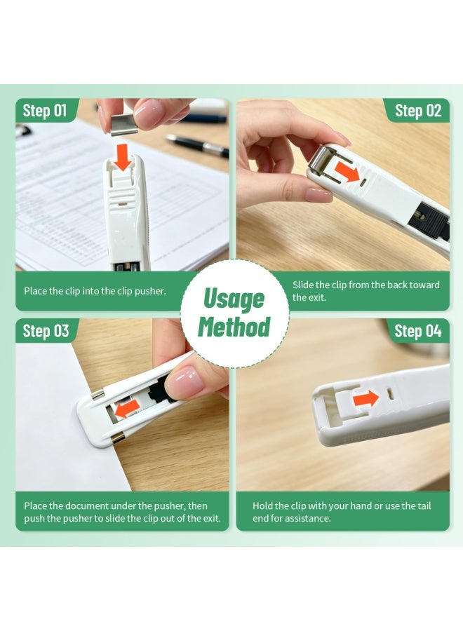 2Pcs Creative Portable Stapleless Stapler No Hole Binding Push Clip Stapler Dispenser With 50 Reusable Stainless Steel Refill Clips, Multi Use Office Document School Supplies - Image 5