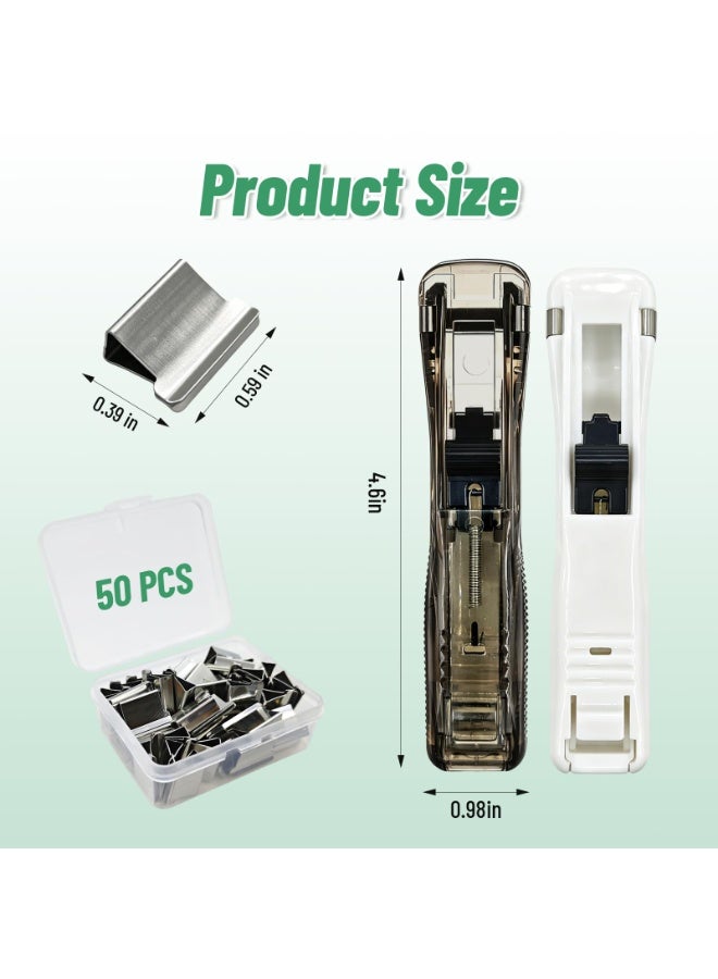 2Pcs Creative Portable Stapleless Stapler No Hole Binding Push Clip Stapler Dispenser With 50 Reusable Stainless Steel Refill Clips, Multi Use Office Document School Supplies - Image 2