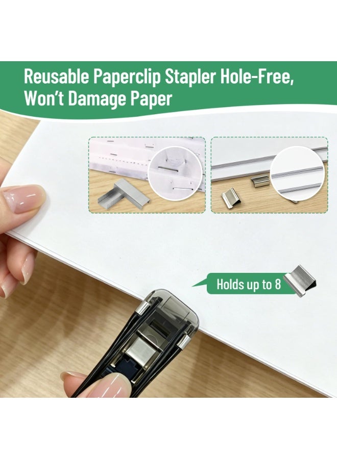2Pcs Creative Portable Stapleless Stapler No Hole Binding Push Clip Stapler Dispenser With 50 Reusable Stainless Steel Refill Clips, Multi Use Office Document School Supplies - Image 4