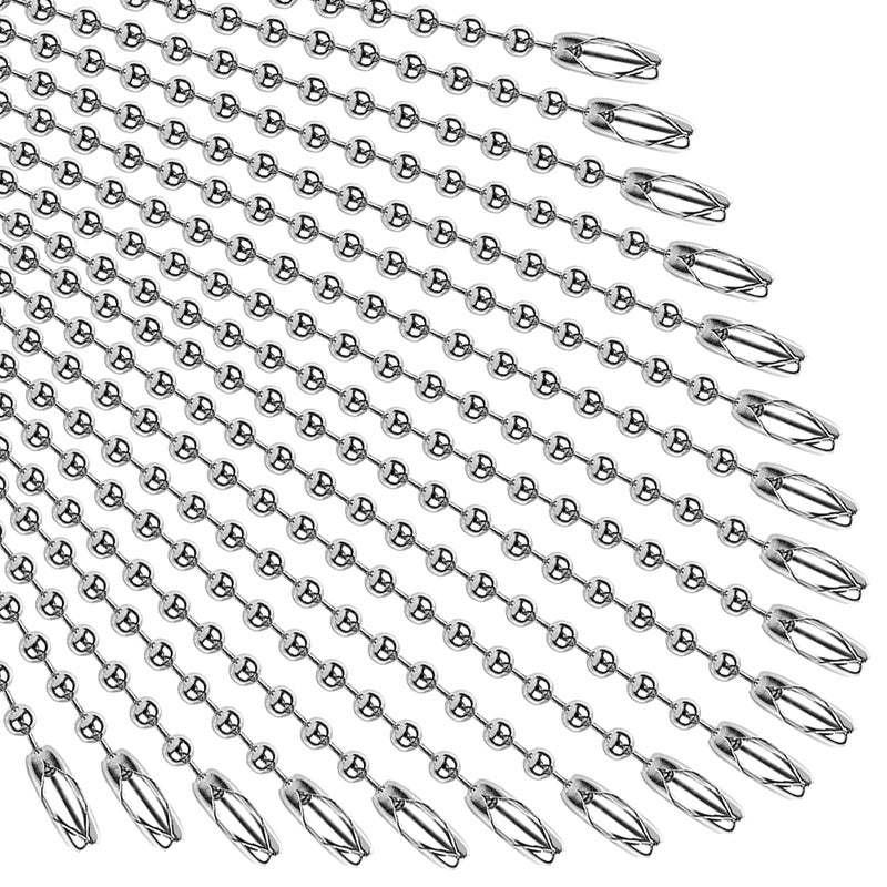 SANNIX 100Pcs Ball Beads Chain Bulk Dog Tag Metal Chain 472 Inches Ball Chain Keychains with Connectors Silver - Image 3