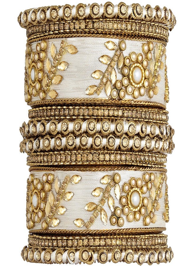 Peora Silk Thread Matching Floral Bangle Set Bridal Chuda Chura Jewellery for Women Girls Navratri Gift - 2.8 inch - Image 1