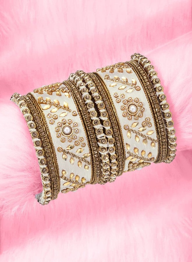 Peora Silk Thread Matching Floral Bangle Set Bridal Chuda Chura Jewellery for Women Girls Navratri Gift - 2.8 inch - Image 2