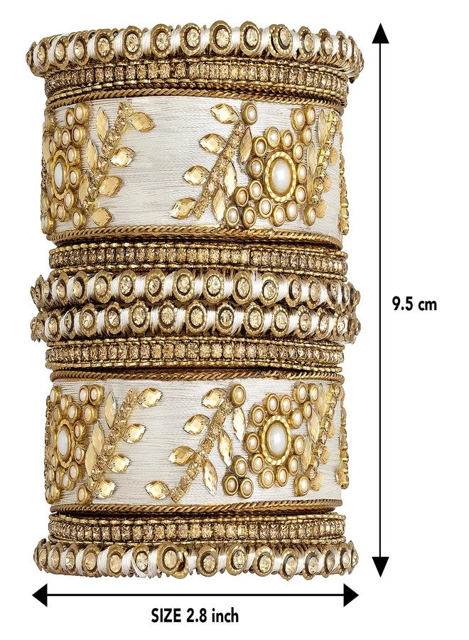 Peora Silk Thread Matching Floral Bangle Set Bridal Chuda Chura Jewellery for Women Girls Navratri Gift - 2.8 inch - Image 5