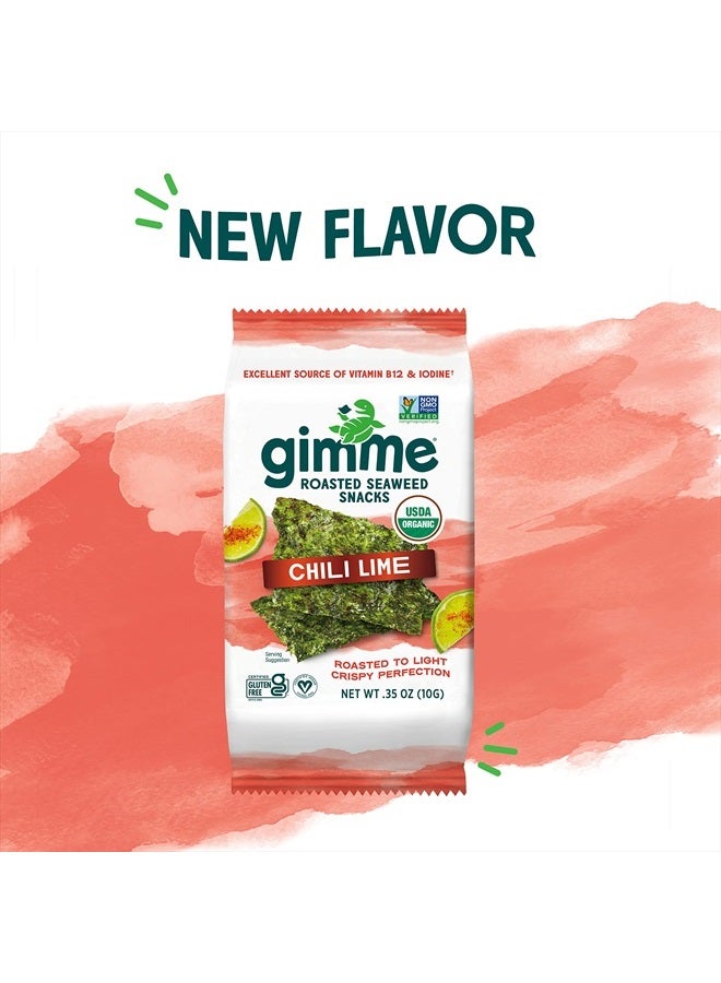 Gimme رقائق الأعشاب البحرية المحمصة العضوية بالفلفل الحار والليمون - 12 قطعة بحجم مشترك - كيتو، نباتي، خالٍ من الجلوتين - مصدر رائع لليود وأوميجا 3 - وجبة خفيفة صحية للأطفال والكبار - Image 2