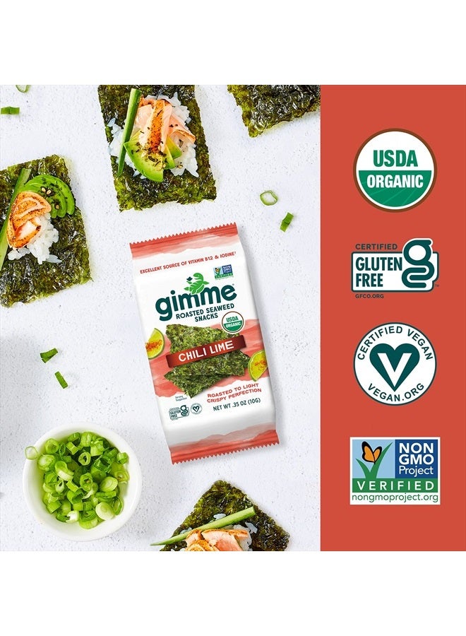Gimme رقائق الأعشاب البحرية المحمصة العضوية بالفلفل الحار والليمون - 12 قطعة بحجم مشترك - كيتو، نباتي، خالٍ من الجلوتين - مصدر رائع لليود وأوميجا 3 - وجبة خفيفة صحية للأطفال والكبار - Image 5