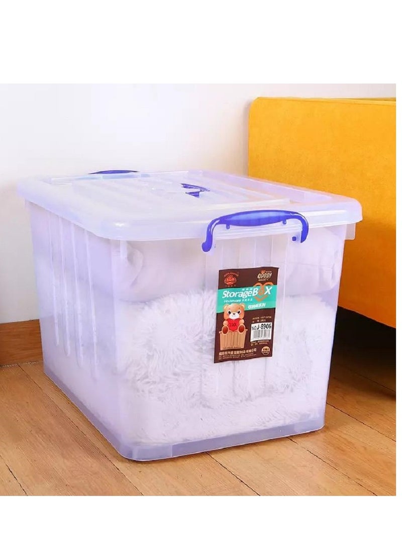 Generic Transparent plastic storage box with lid and handles, green, 110 litres 