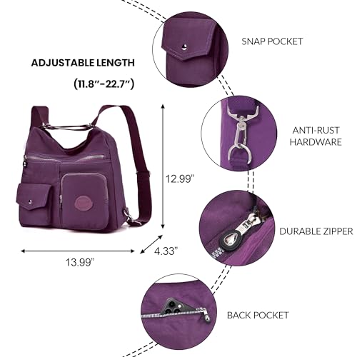 Dora & Liz Multipurpose Hobo Purse for Women with Antitheft RFID, Waterproof Nylon Crossbody Bag Shoulder Handbag, Convertible Backpack - Image 4