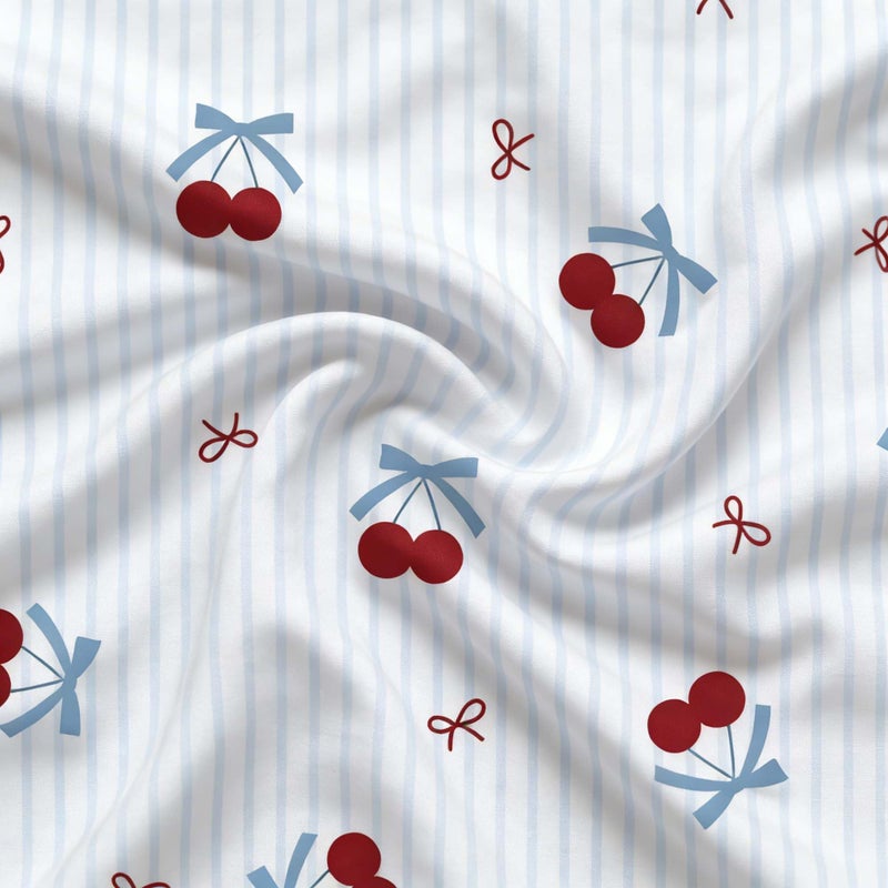 Nayoroom Blue Striped Bow Duvet Cover Queen Size Red Cherry Duvet Cover 3 Pieces Soft Lightweight Microfiber Girls Cute Aesthetic Dorm Bedding Set with Zipper Closure - Image 5