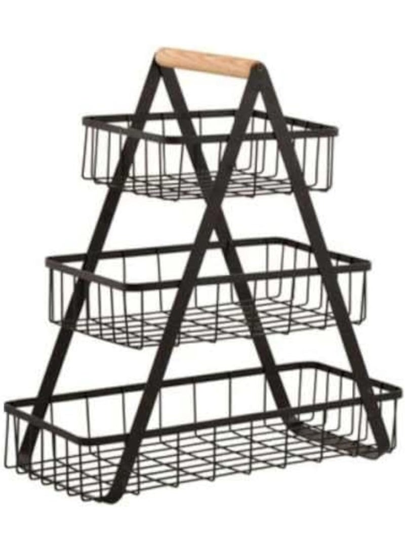 CAZADORA Kitchen Storage Solution – Elegant 3-Tier Countertop Fruit Basket & Vegetable Rack, Multipurpose Bread Display Stand in Stylish Black Metal, Perfect for Kitchen Organization, Home Storage & Space-Saving Solutions, Durable & Sturdy Design, Ideal for Fruits, Vegetables, Bread, Snacks, or Bathroom Essentials, Sleek Modern Finish, Easy to Clean, Lightweight Yet Strong, Elevates Your Kitchen Aesthetic While Maximizing Countertop Space, Practical & Decorative, Long-Lasting Quality for Everyday Use - Image 1