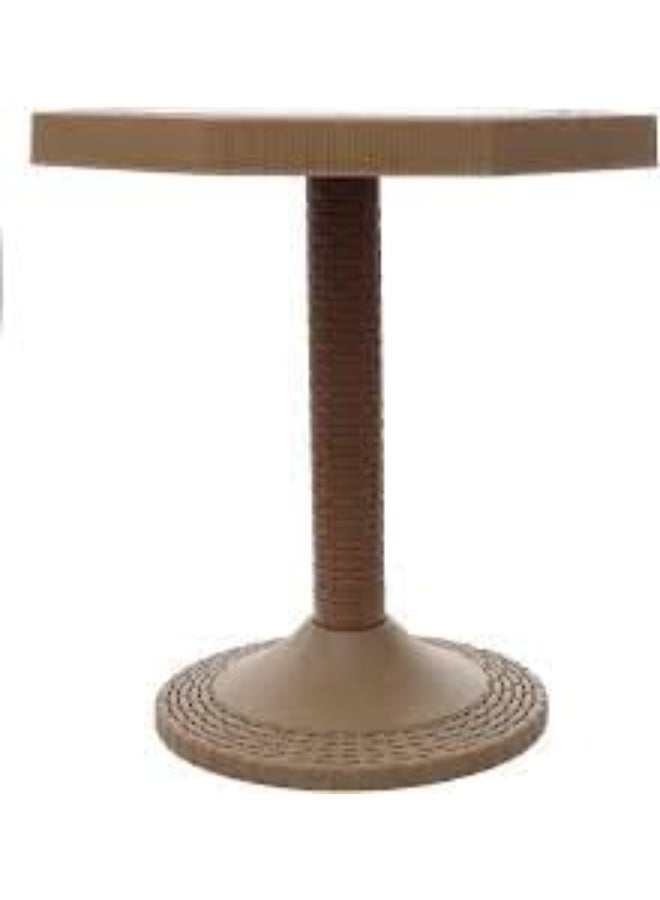 Round plastic table with a wood-textured surface. Strong material, elegant appearance, and multiple uses indoors or outdoors. - Image 2