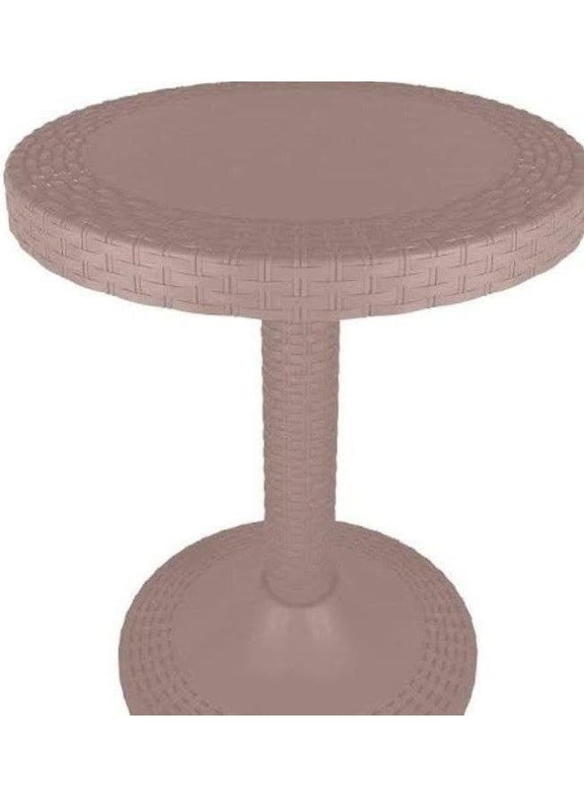 Round plastic table with a wood-textured surface. Strong material, elegant appearance, and multiple uses indoors or outdoors. - Image 3