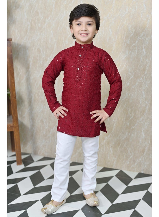 BT DEZINES Maroon Kurta Pyjama Set For Boys - Image 1