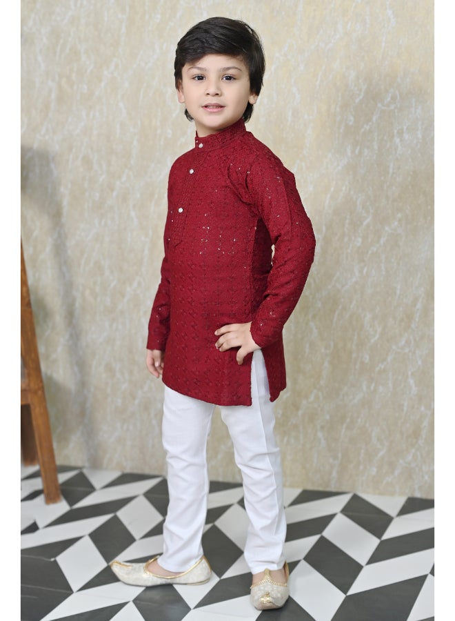 BT DEZINES Maroon Kurta Pyjama Set For Boys - Image 3