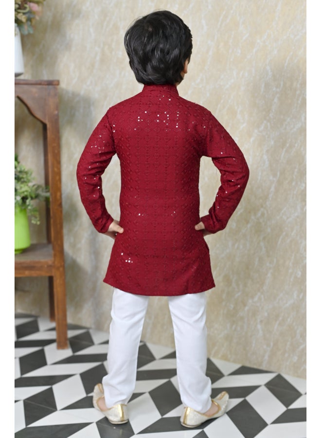 BT DEZINES Maroon Kurta Pyjama Set For Boys - Image 2