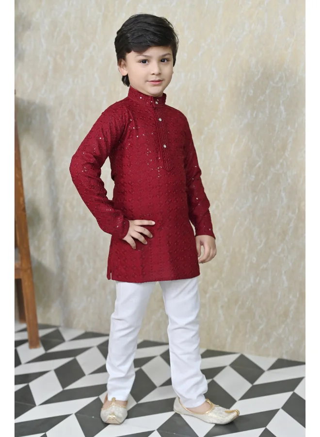 BT DEZINES Maroon Kurta Pyjama Set For Boys