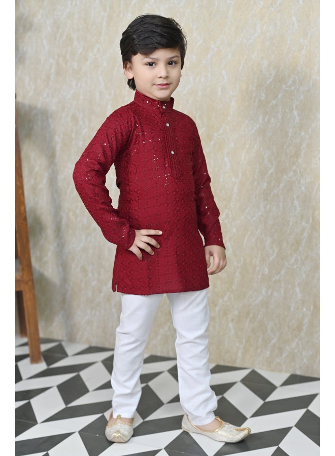 BT DEZINES Maroon Kurta Pyjama Set For Boys - Image 4
