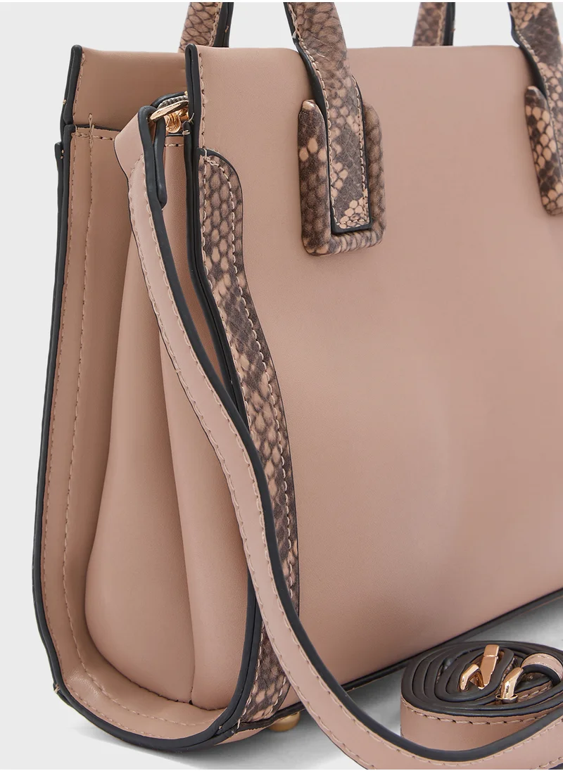 ايلا Contrast Snake Panel Satchel Bag