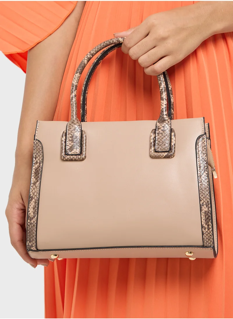 ايلا Contrast Snake Panel Satchel Bag