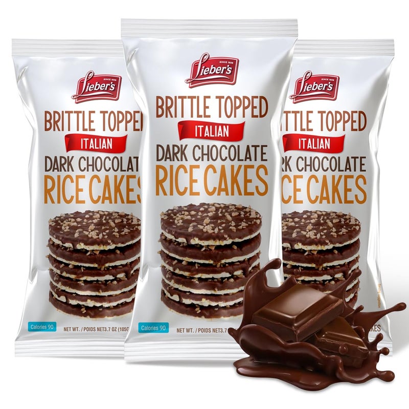 LIEBERS Thin Chocolate Rice Cakes Kosher Certified Dairy and Dairy Free Options Gluten Free Snack Brittle Topped Dark Chocolate