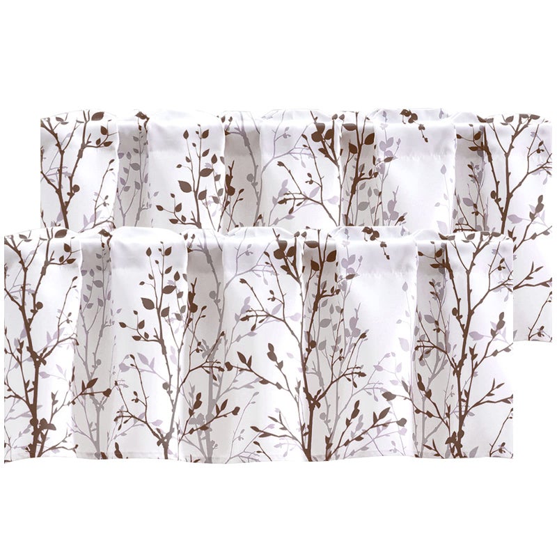 Luvyohmee Tree Branch Printed Curtain Valance  18 inches long Window Treatment Valance  Brown and Grey Window Valances for Kitchen  Bathroom  Dining Room  Living Room  Bedroom and Kids room  2 Panels - Image 1