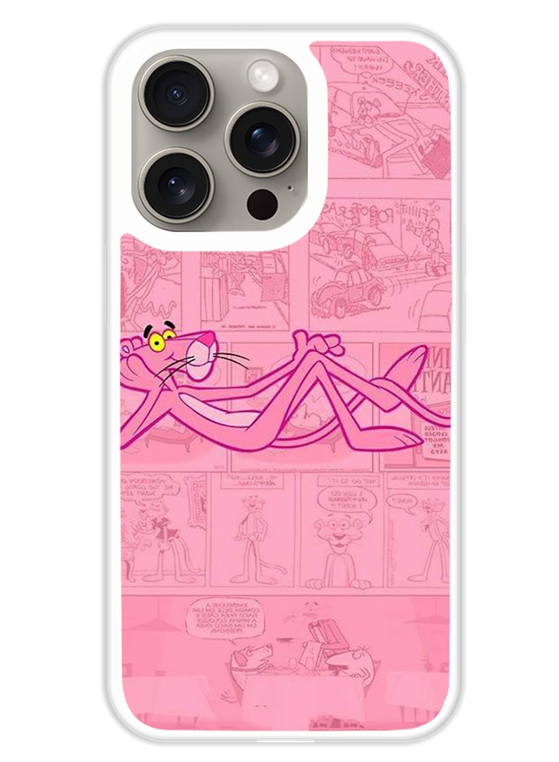 Theodor Protective Case Cover For APPLE IPHONE 15 Pro Max Pink Panther (White Bumper) - Image 1