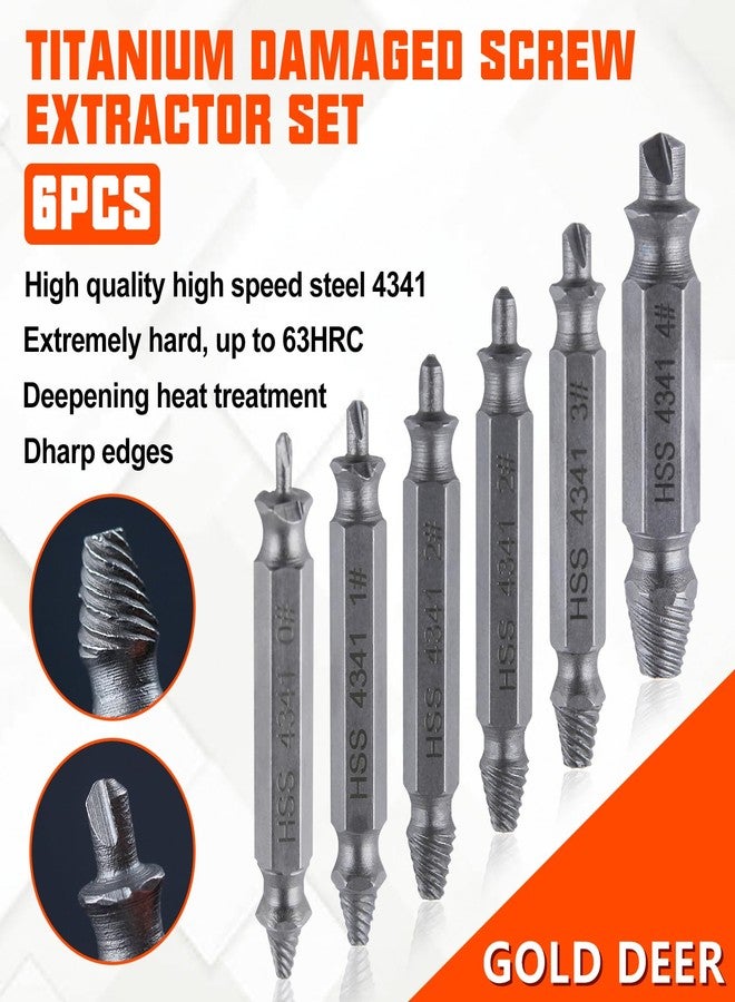 GOLD DEER 6Pcs Titanium Damaged Screw Extractor Set Damaged Screw Extractor Set Remover Kit for Stripped Screws Nuts & Bolts Bolt Etractor kit for Easy Removal of Rusty Broken - Image 5