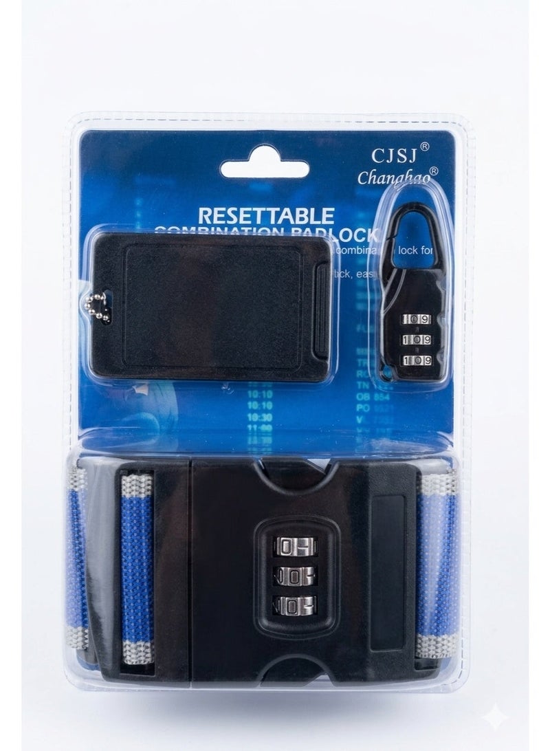 3in1 Heavy Duty Luggage Belt Straps for Suitcases, Adjustable Travel Belt with 3-Digit Combination Lock & ID Tag, Non-Slip Premium Elastic Baggage Straps. Luggage Lock. Security (Blue) - Image 2