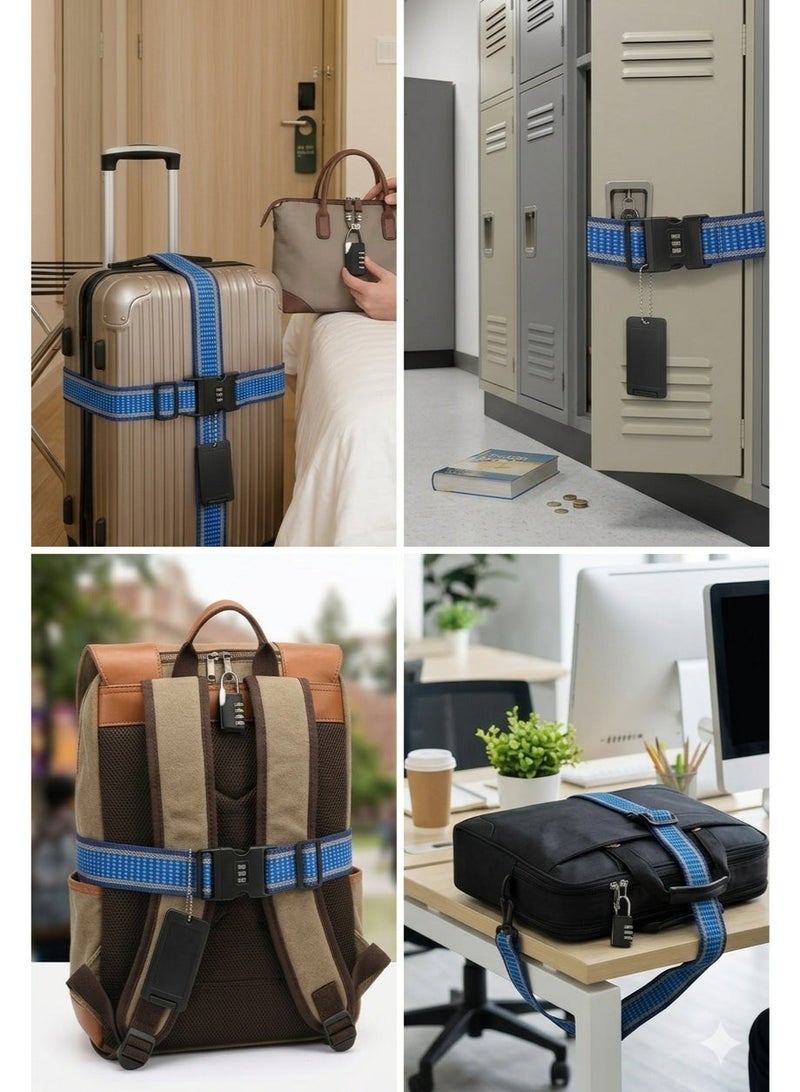 3in1 Heavy Duty Luggage Belt Straps for Suitcases, Adjustable Travel Belt with 3-Digit Combination Lock & ID Tag, Non-Slip Premium Elastic Baggage Straps. Luggage Lock. Security (Blue) - Image 1