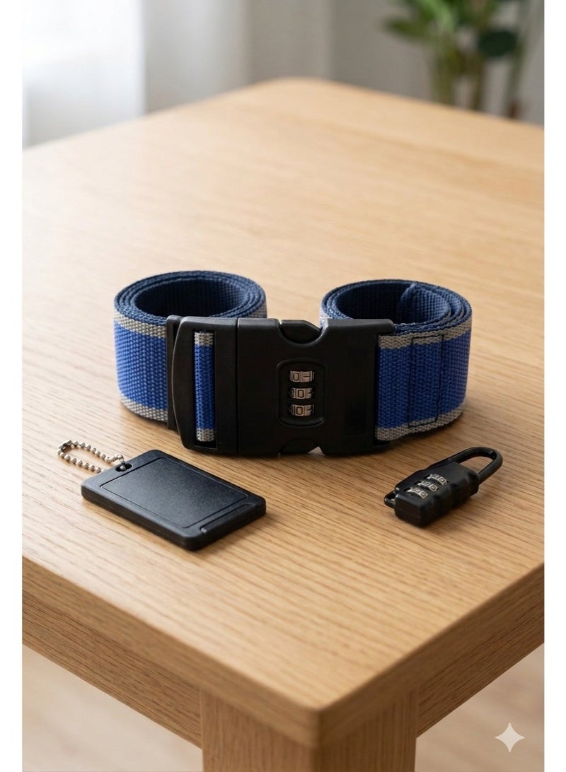 3in1 Heavy Duty Luggage Belt Straps for Suitcases, Adjustable Travel Belt with 3-Digit Combination Lock & ID Tag, Non-Slip Premium Elastic Baggage Straps. Luggage Lock. Security (Blue) - Image 5