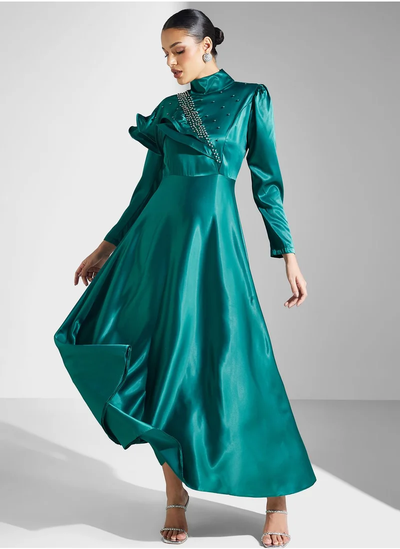 Khizana Ruffle Sleeve Detail Embellished Dress