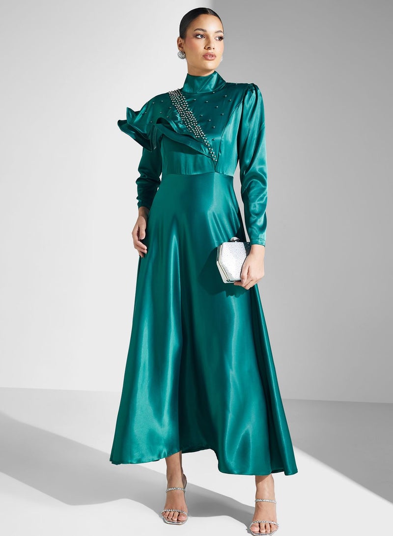 Khizana Satin Emerald Dress - Image 4