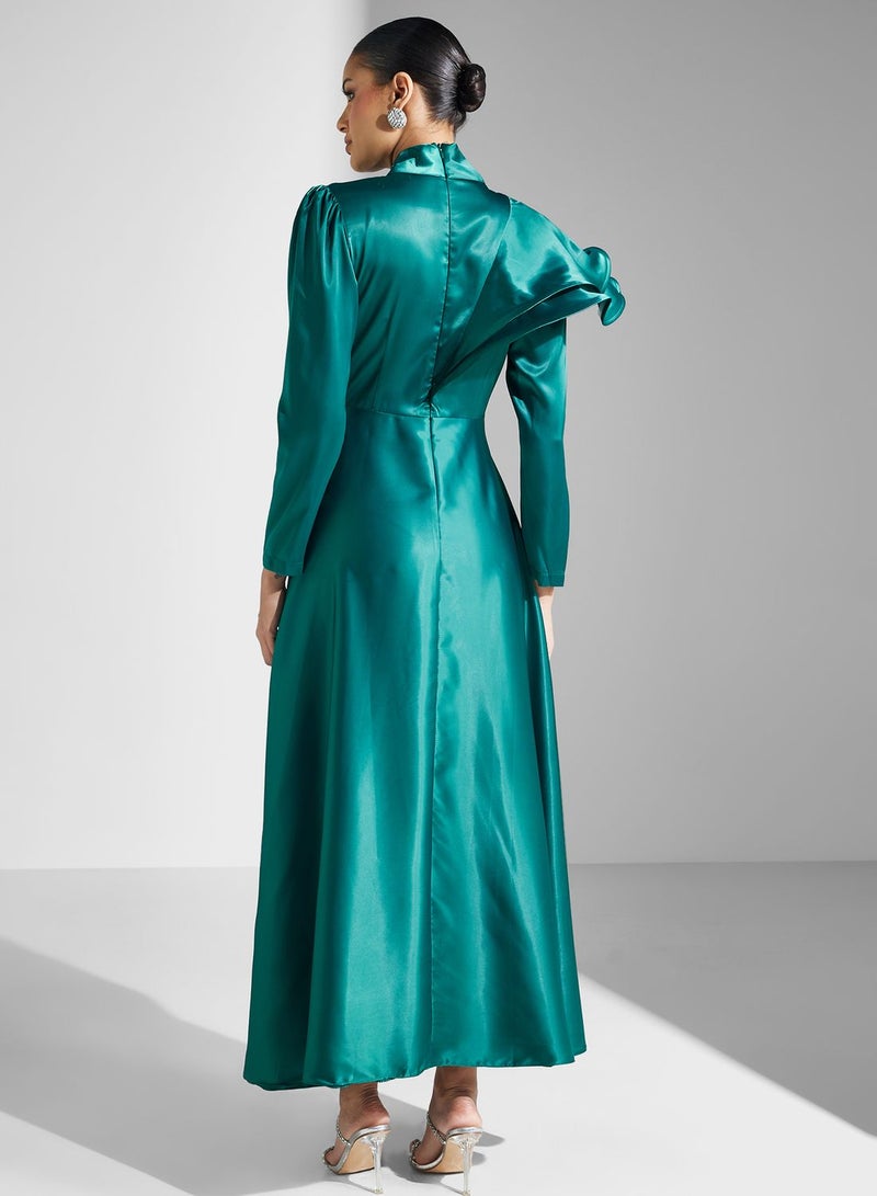 Khizana Satin Emerald Dress - Image 2