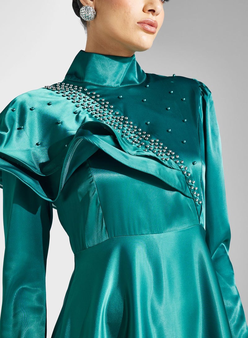 Khizana Satin Emerald Dress - Image 3