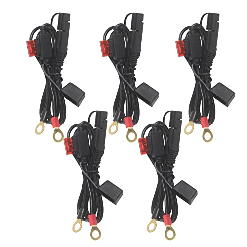 SPARKING [ 5 Pack] SAE to O Ring Terminal Harness 2FT - SAE Eyelet Ring Terminal Cable 16awg Motorcycle Battery Trickle Charger Extension Cord with SAE Battery Terminal Quick Connect Disconnect Connector - Image 1