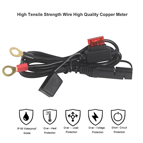 SPARKING [ 5 Pack] SAE to O Ring Terminal Harness 2FT - SAE Eyelet Ring Terminal Cable 16awg Motorcycle Battery Trickle Charger Extension Cord with SAE Battery Terminal Quick Connect Disconnect Connector - Image 5