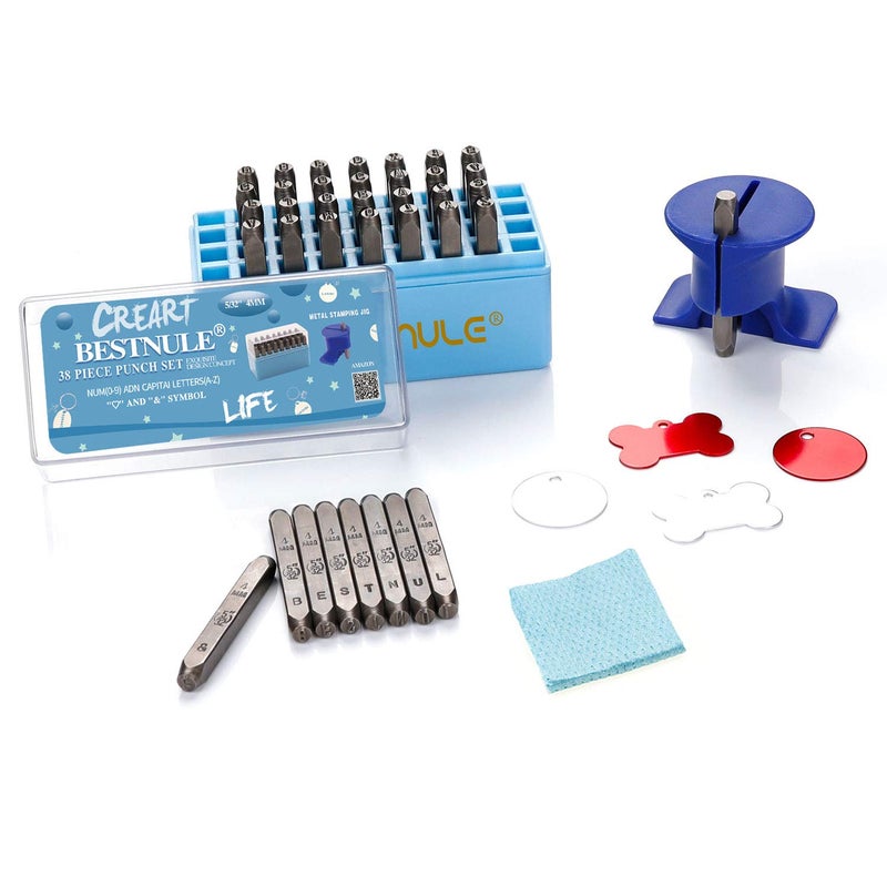 BESTNULE Metal Stamping Kit, Number and Letter Stamp Set (A-Z, 0-9 and &, Love Symbol), Industrial Grade Hardened Carbon Steel, Perfect for Metal, Wood, Plastic, Leather (5/32", 4MM) - Image 1