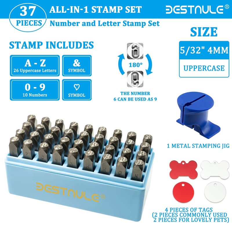 BESTNULE Metal Stamping Kit, Number and Letter Stamp Set (A-Z, 0-9 and &, Love Symbol), Industrial Grade Hardened Carbon Steel, Perfect for Metal, Wood, Plastic, Leather (5/32", 4MM) - Image 2