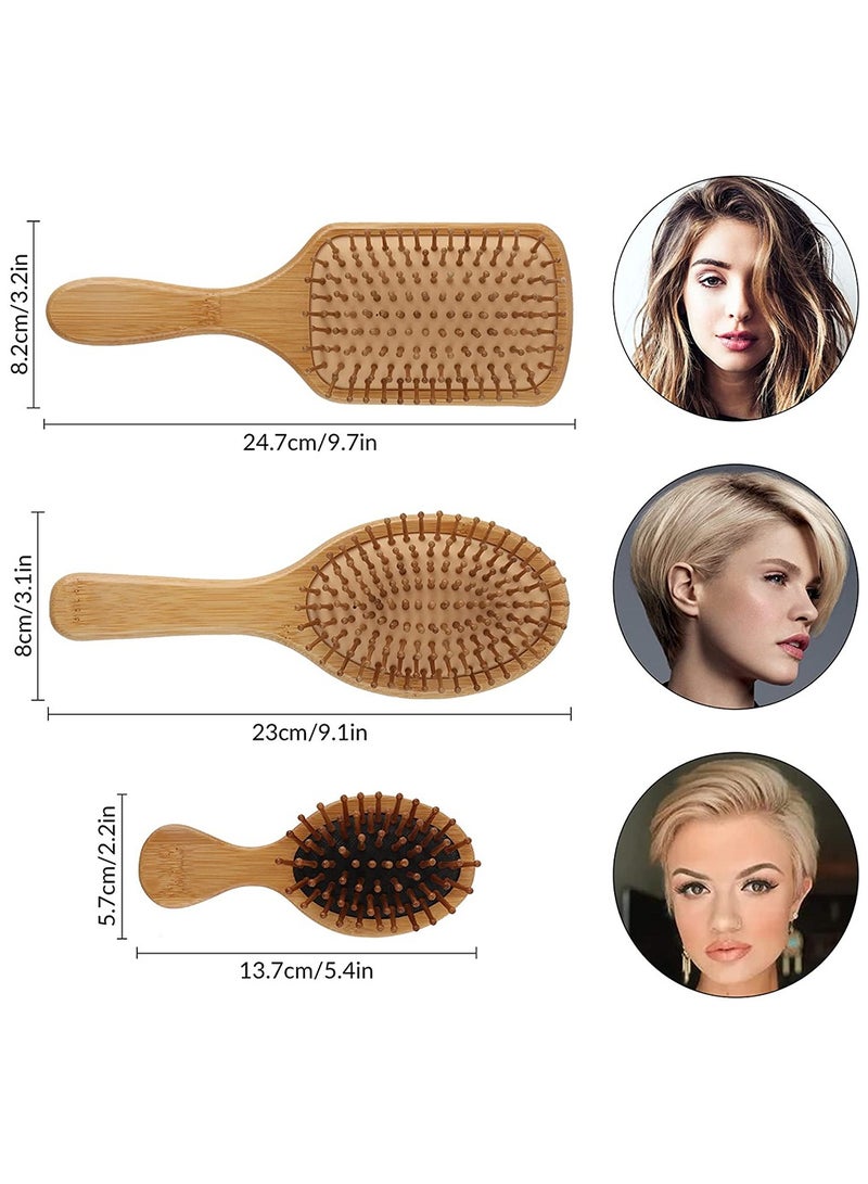 HomarKet 6-Piece Natural Bamboo Paddle Hair Brush And Comb Set Beige - Image 3