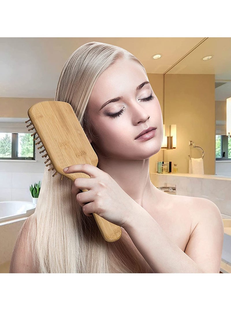 HomarKet 6-Piece Natural Bamboo Paddle Hair Brush And Comb Set Beige - Image 4