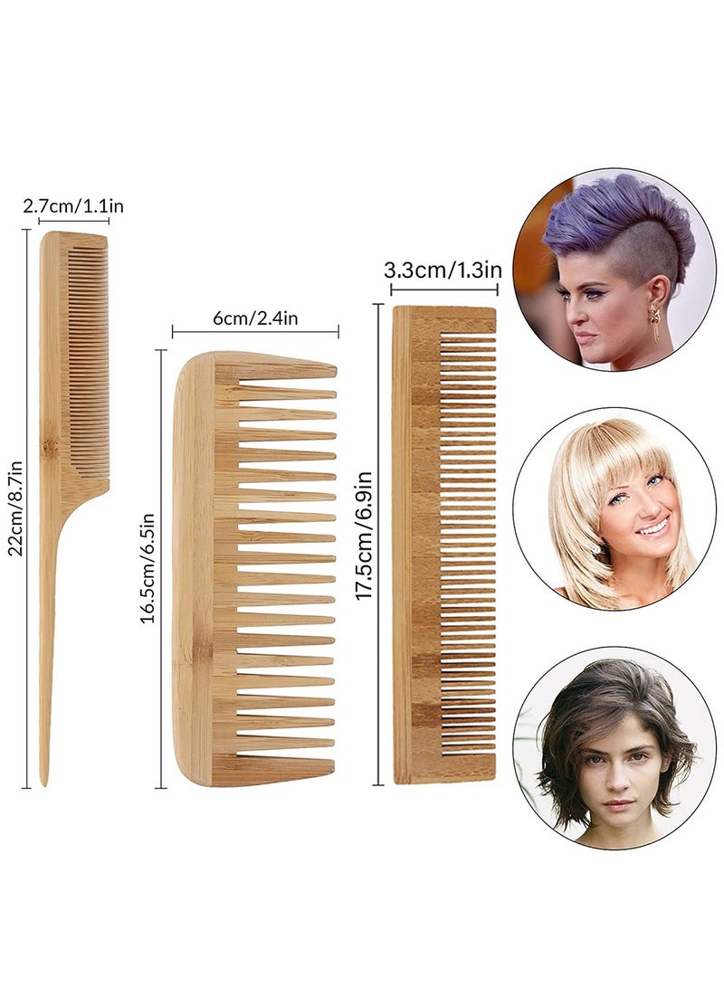 HomarKet 6-Piece Natural Bamboo Paddle Hair Brush And Comb Set Beige - Image 5